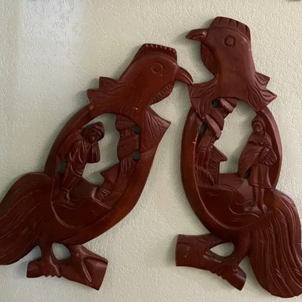 Filipino Wooden Hand-Carved Wall Hangings Folk Art
